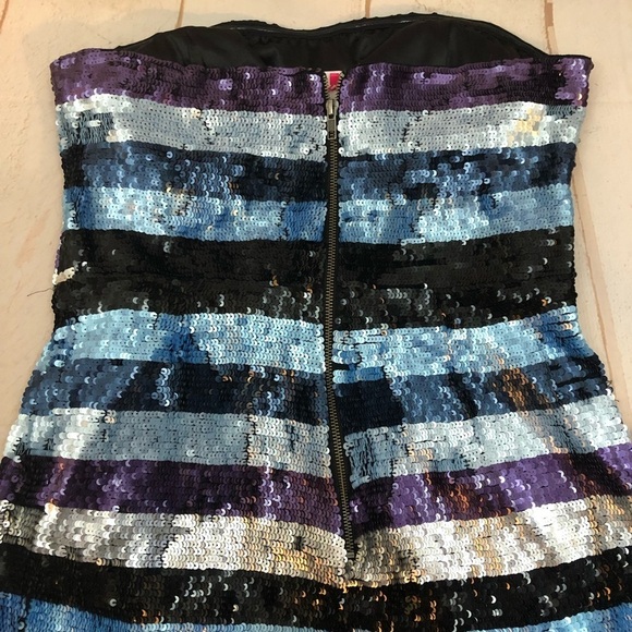 NWT Parker Sequin Striped Strapless Ruffle Cocktail Formal Dress - Picture 8 of 8